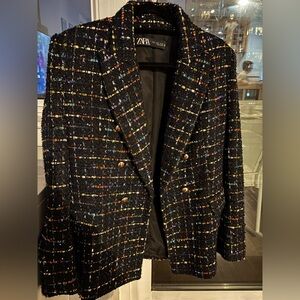 Zara Women's Multicolor Tweed Shimmer Blazer
